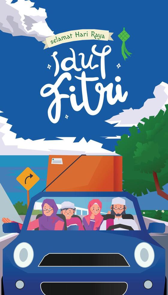 Mudik Illustration, Indonesian term culture migrants return to their hometown on Eid Al Fitr day vector