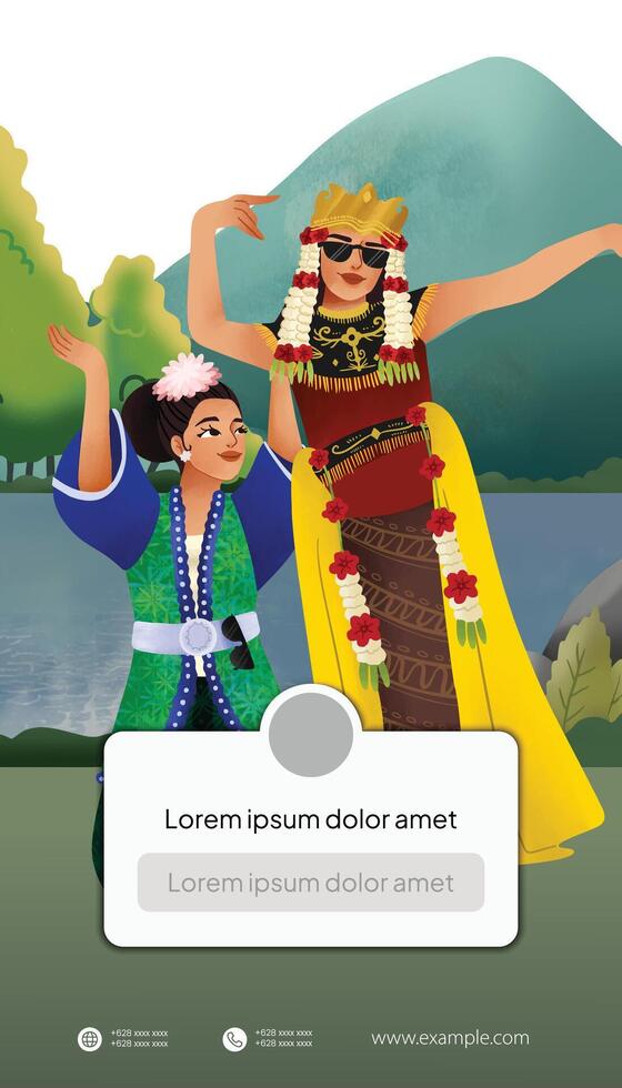 Social Media post template idea with Indonesia dancer illustration cell shaded style vector