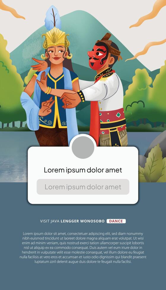 Social Media post idea with Indonesia dancer illustration cell shaded style vector