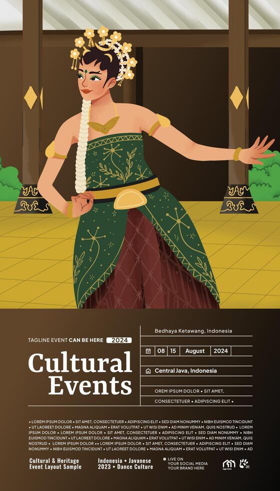 Tourism event layout with indonesian culture dance illustration vector