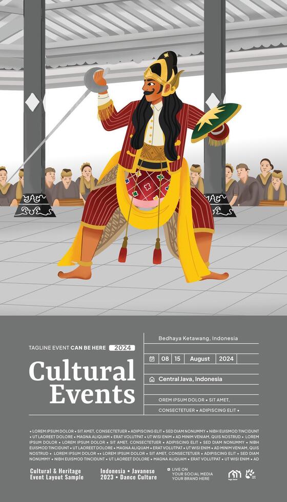 Creative layout idea with Indonesia dancer Beksan Wireng Dance Central Java Illustration vector