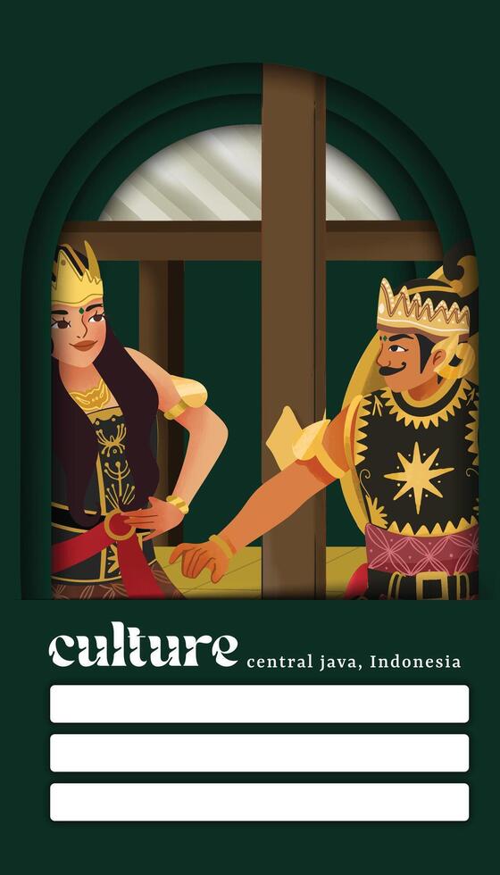 Gatot kaca gandrung danza Indonesia cultura célula sombreado mano dibujado ilustración vector