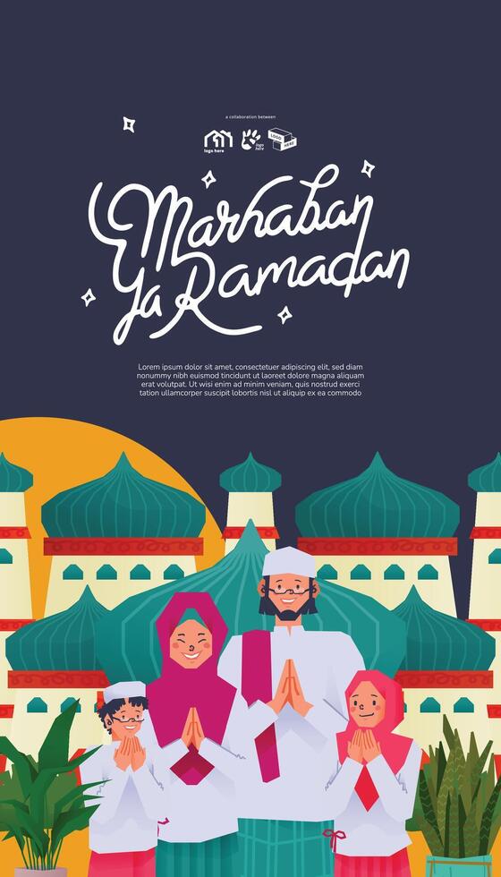 Social Media post idea for Eid Fitr day with traditional muslim people illustration vector