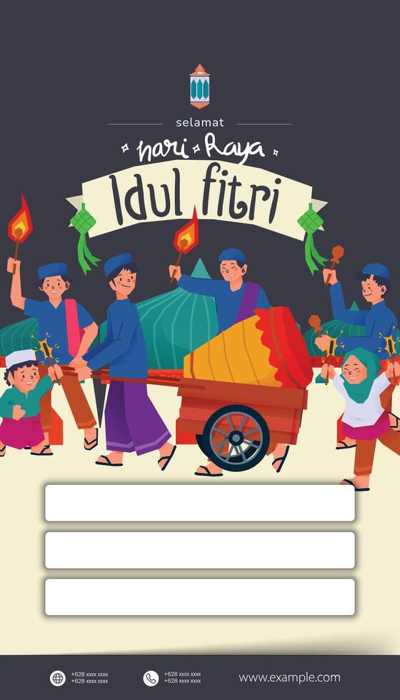 Malam Takbiran, translation Eid Fitr eve culture in Indonesia illustration vector