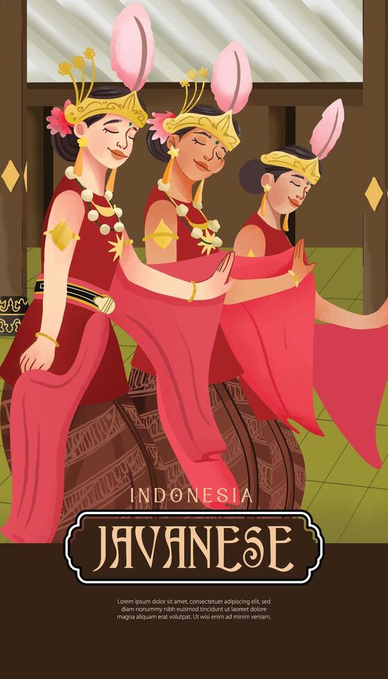 Creative layout idea with Indonesia dancer Serimpi Dance Central Java Illustration vector