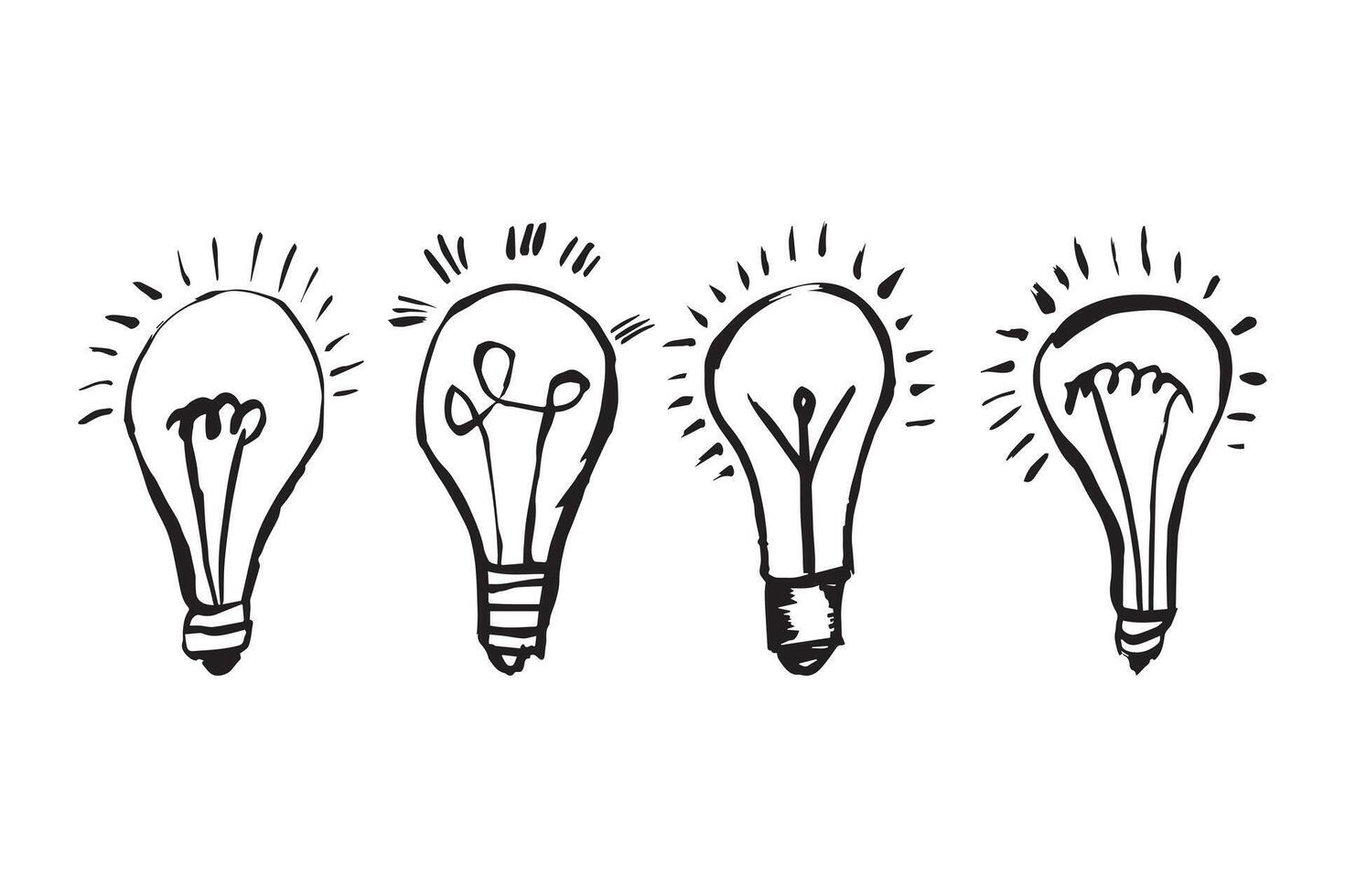 Conceptual Spark Hand Drawn Vector Doodles of Light Bulb Icons for Design Inspiration