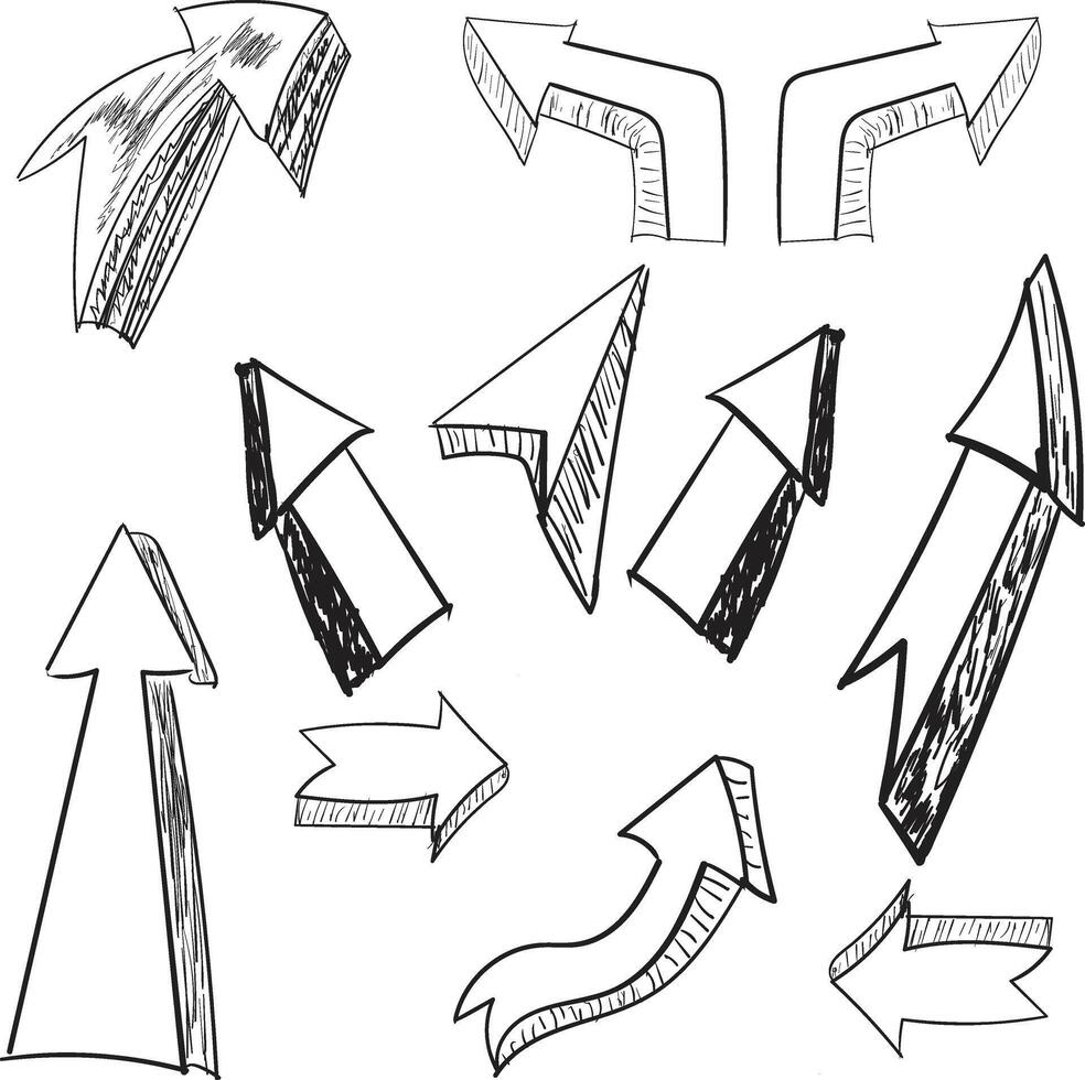 Vector illustration isolated on white background.  Vector illustration. Set of hand drawn arrows.