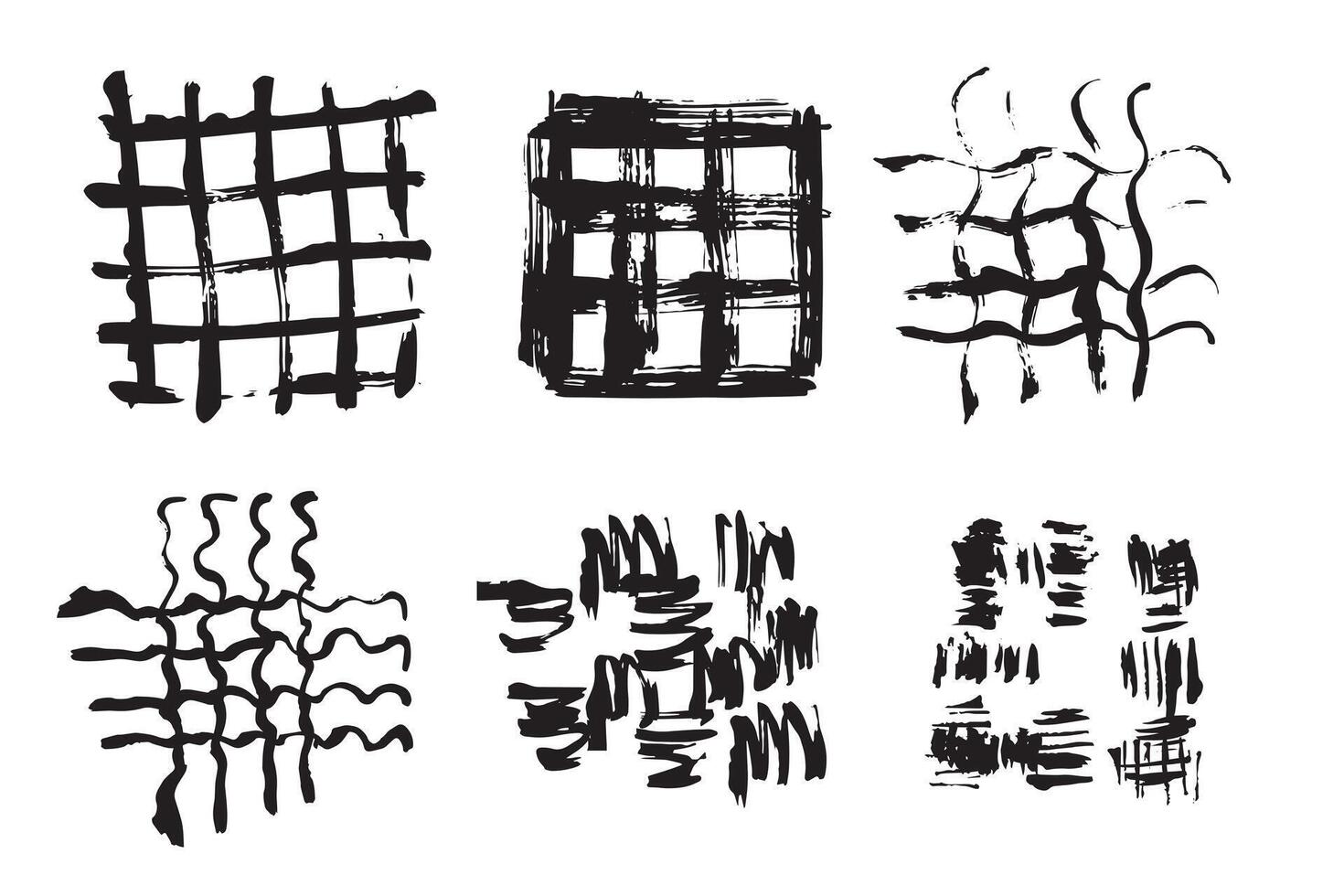 Abstract Ink Patterns, Hand Drawn Black Brushstrokes on a Blank Canvas vector