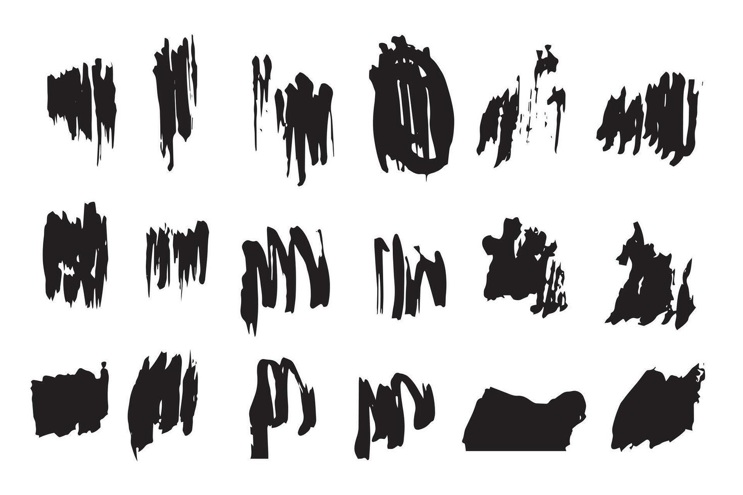 Organic Black Paint Lines Handcrafted Brush Stroke Collection on White Background vector