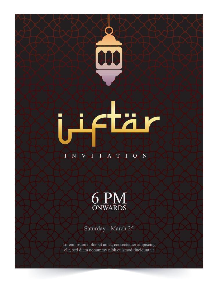 Iftar invitation card for Ramadan Kareem on Islamic vector background