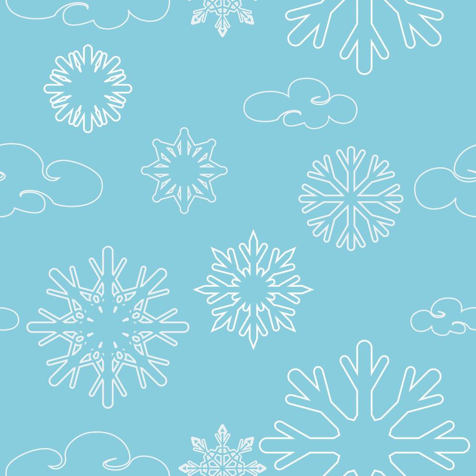 editable sin costura modelo vector de invierno copos de nieve y nubes en contorno estilo para creando antecedentes y decorativo elemento de naturaleza y temporada relacionado diseño