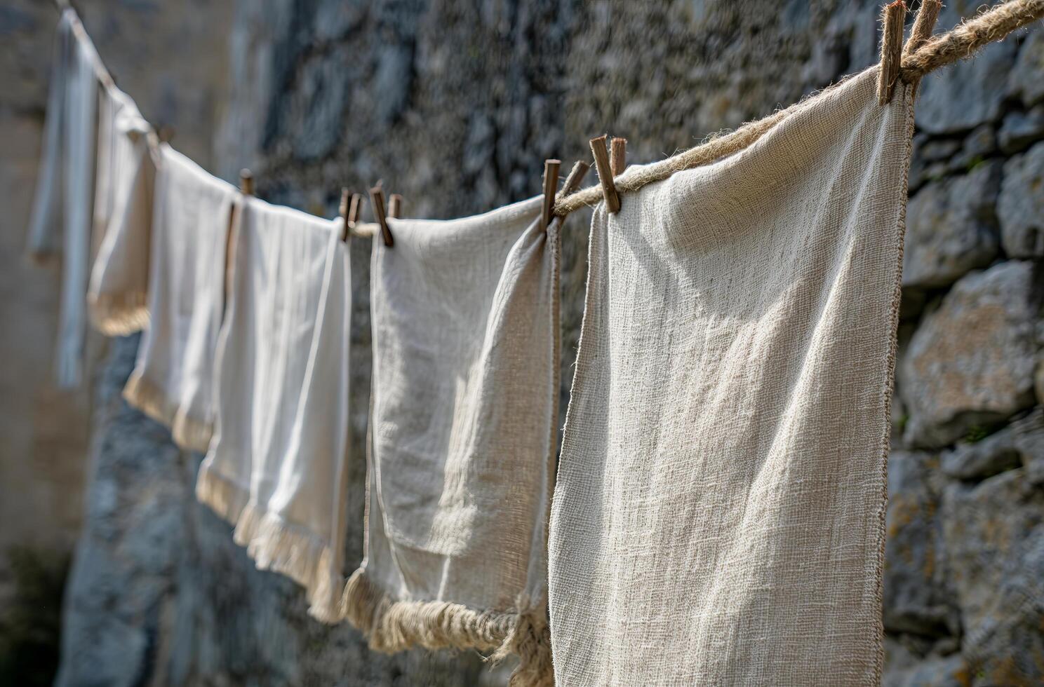 AI generated Linen fabric air drying outdoors photo