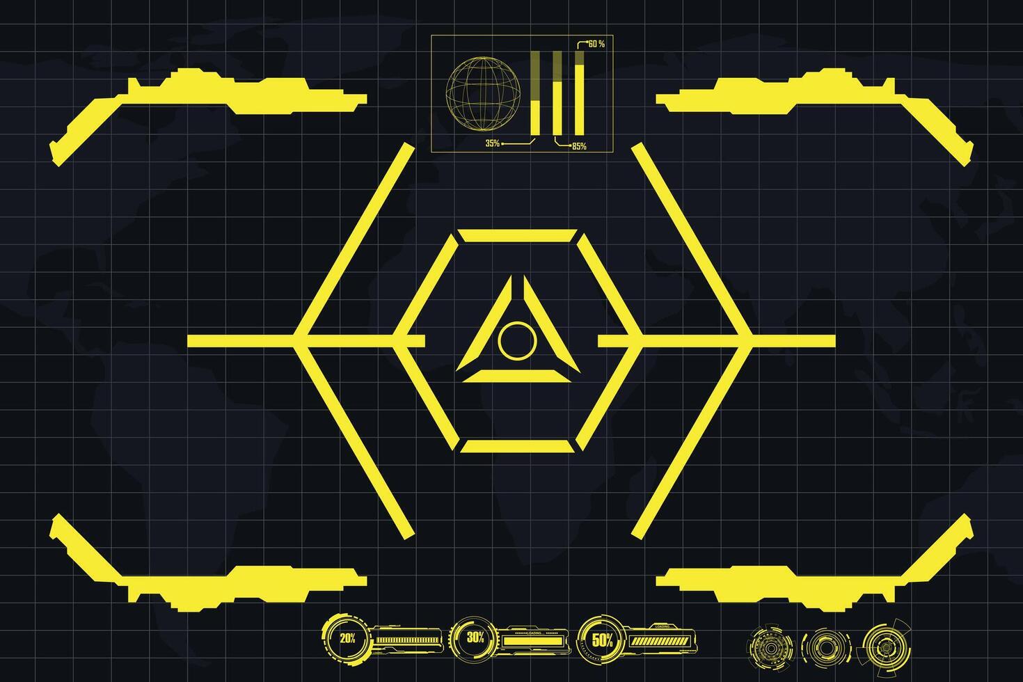 digital interface HUD elements set pack. User Interface, frame screens. Callouts titles, FUI circle set, Loading bars. Dashboard reality technology screen. Vector