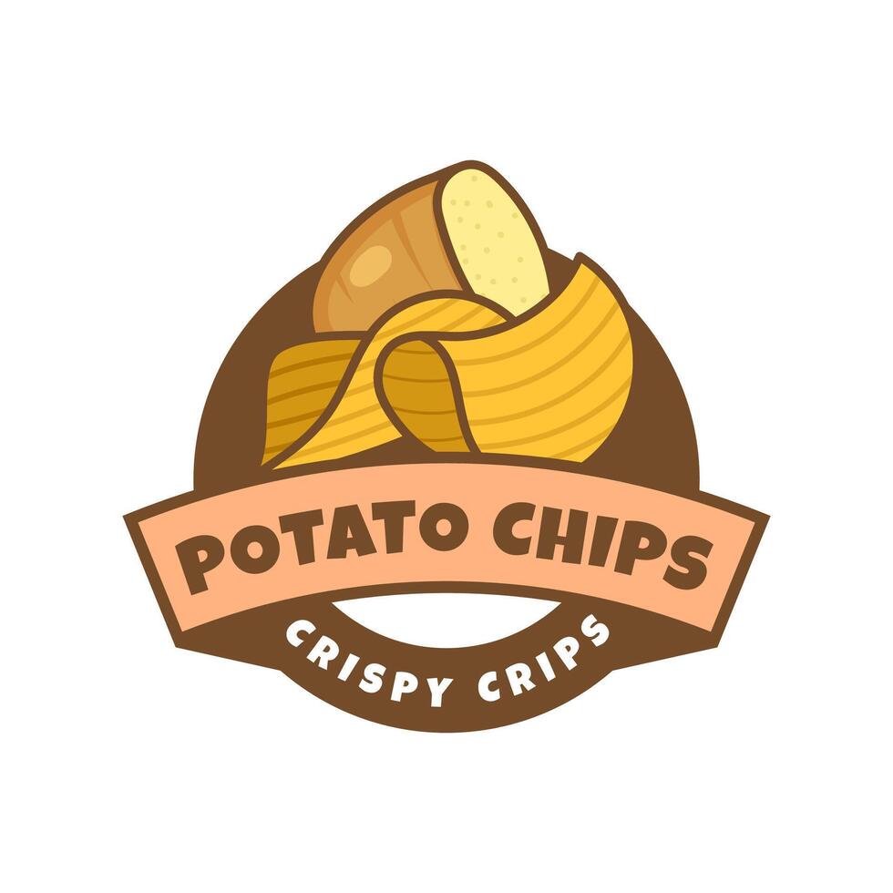 Logo Potato chips, Food and Snack logo with Simple Potato Cartoon, Unique Food, Snack, Chips Business identity Vector Icon isolated on white background