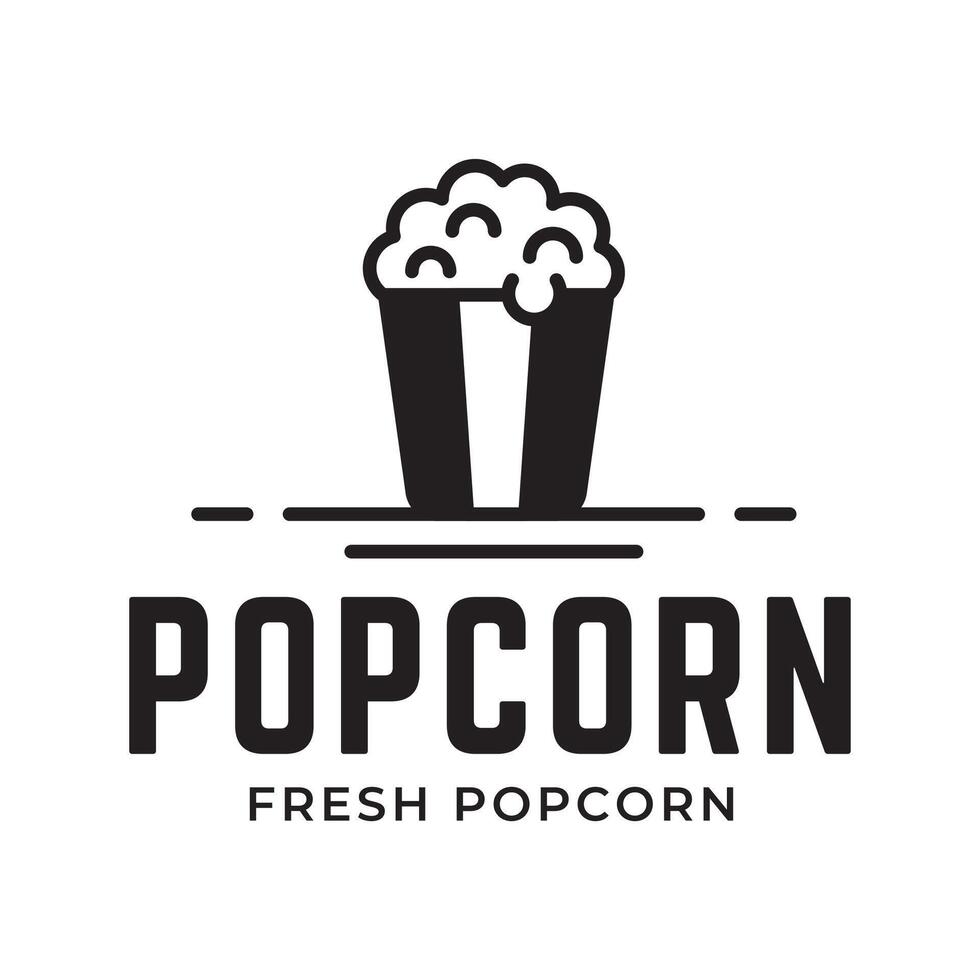 Popcorn logo, label, symbol or sign isolated on white background. Vector illustration of snack for your design.