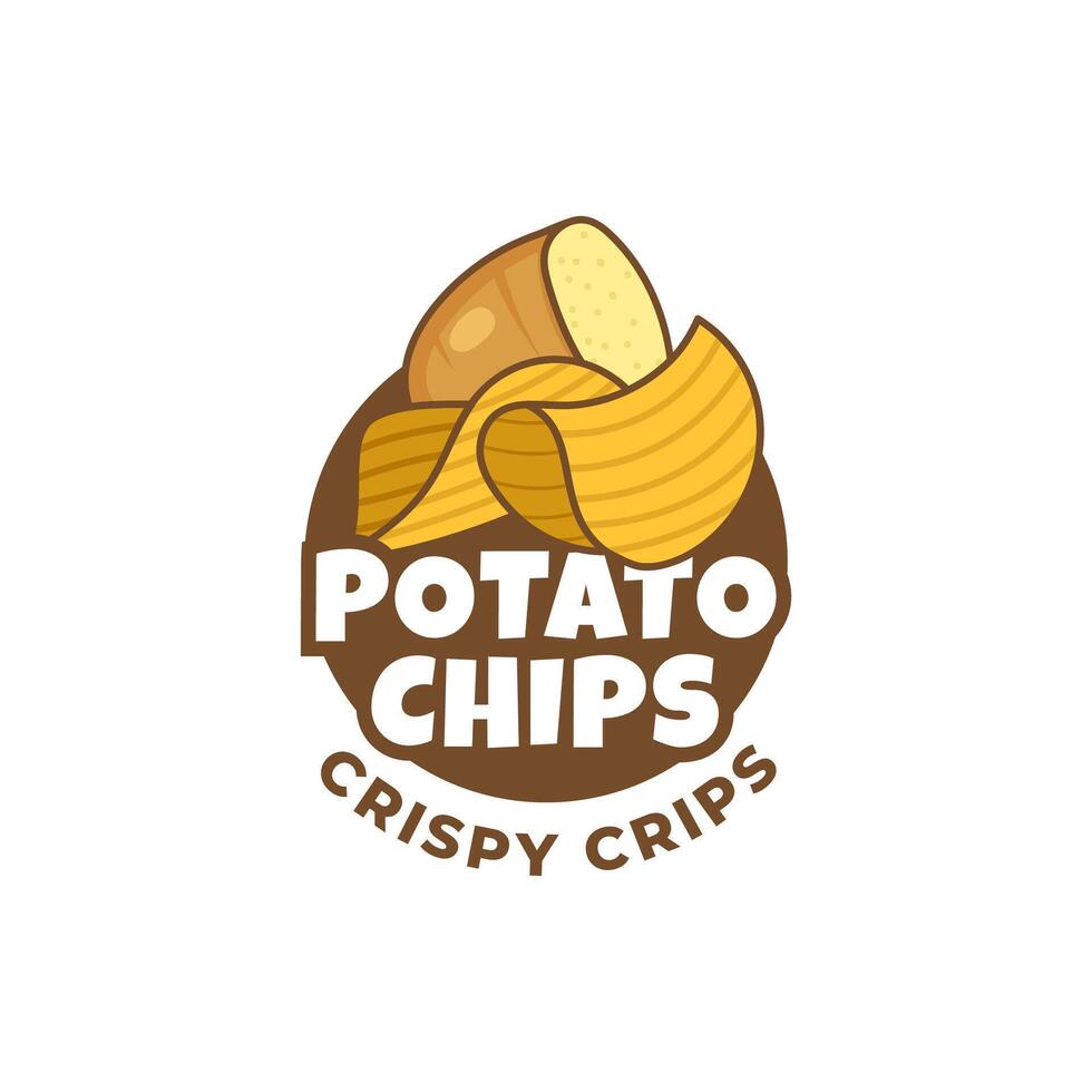 Logo Potato chips, Food and Snack logo with Simple Potato Cartoon, Unique Food, Snack, Chips Business identity Vector Icon isolated on white background