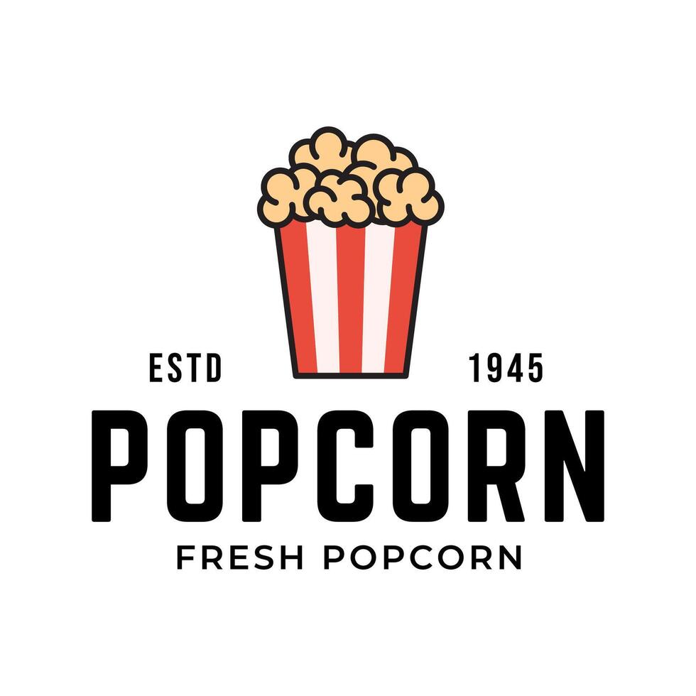 Popcorn logo, label, symbol or sign isolated on white background. Vector illustration of snack for your design.