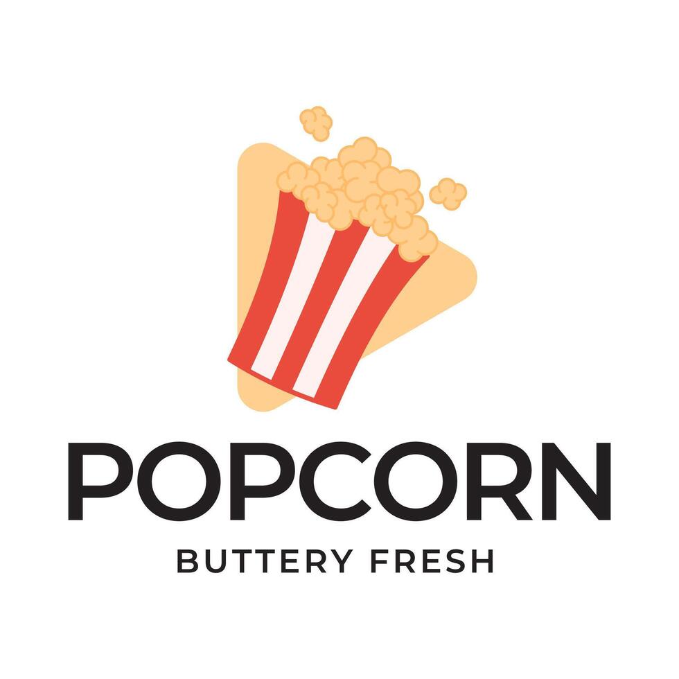 Popcorn logo, label, symbol or sign isolated on white background. Vector illustration of snack for your design.