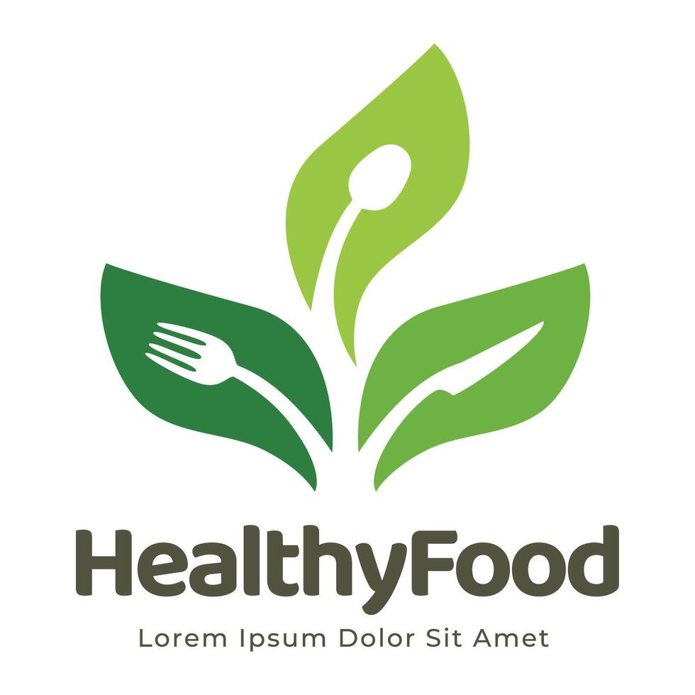 healthy food logo design with leaf elements.  Organic food vector design