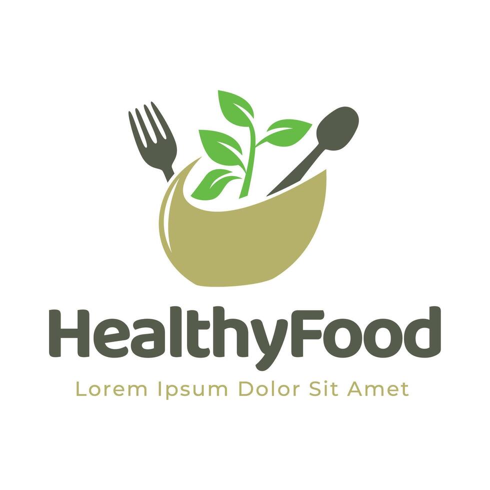 healthy food logo design with leaf elements.  Organic food vector design
