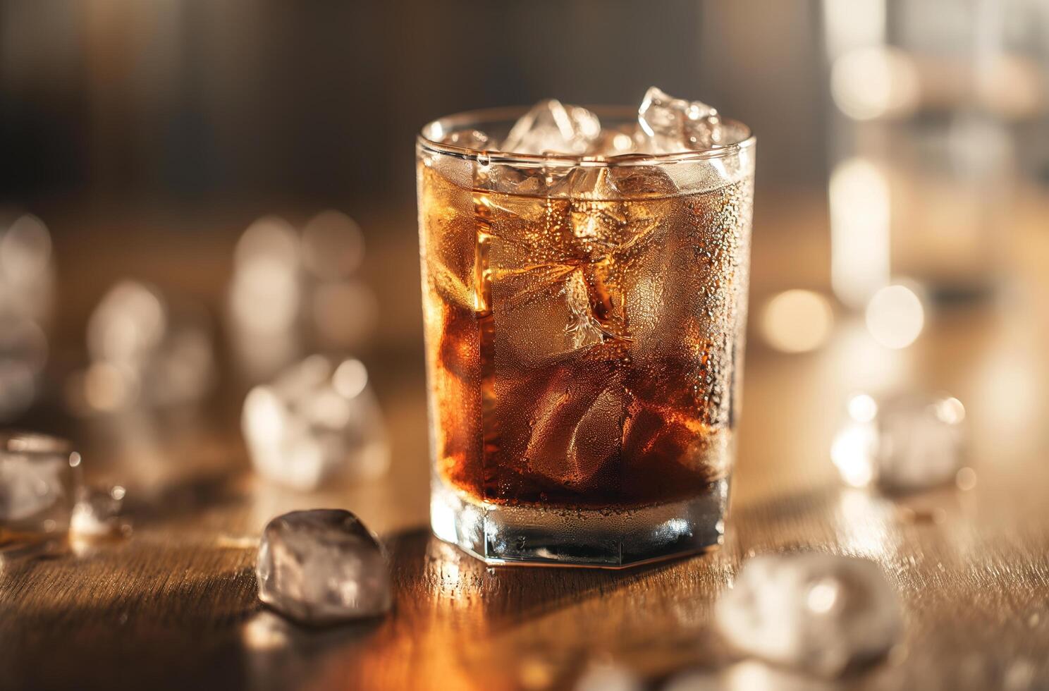 AI generated Chilled cola on the rocks photo