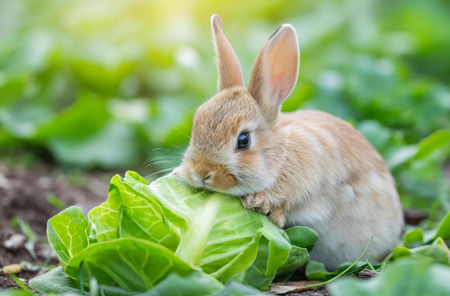 AI generated Domestic rabbit with cabbage photo