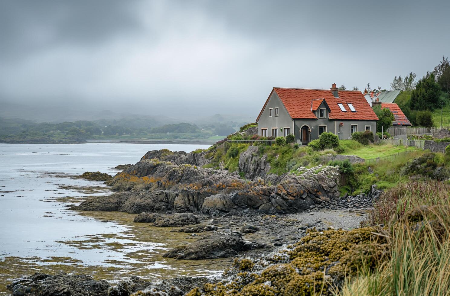 AI generated House on Scottish coastline photo