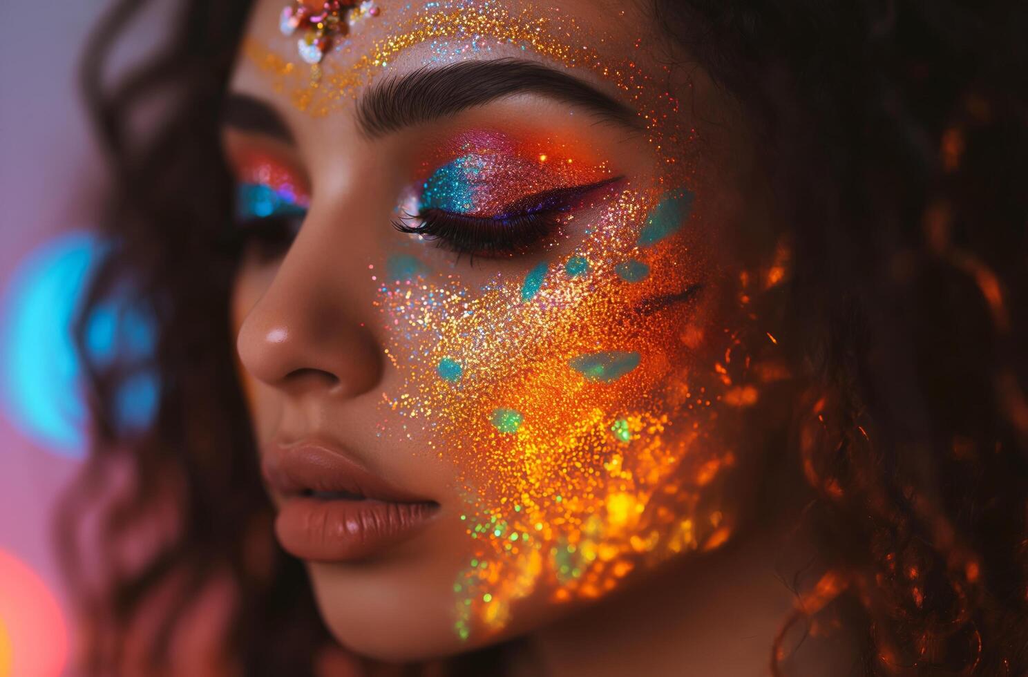 AI generated Young woman with glitter makeup photo