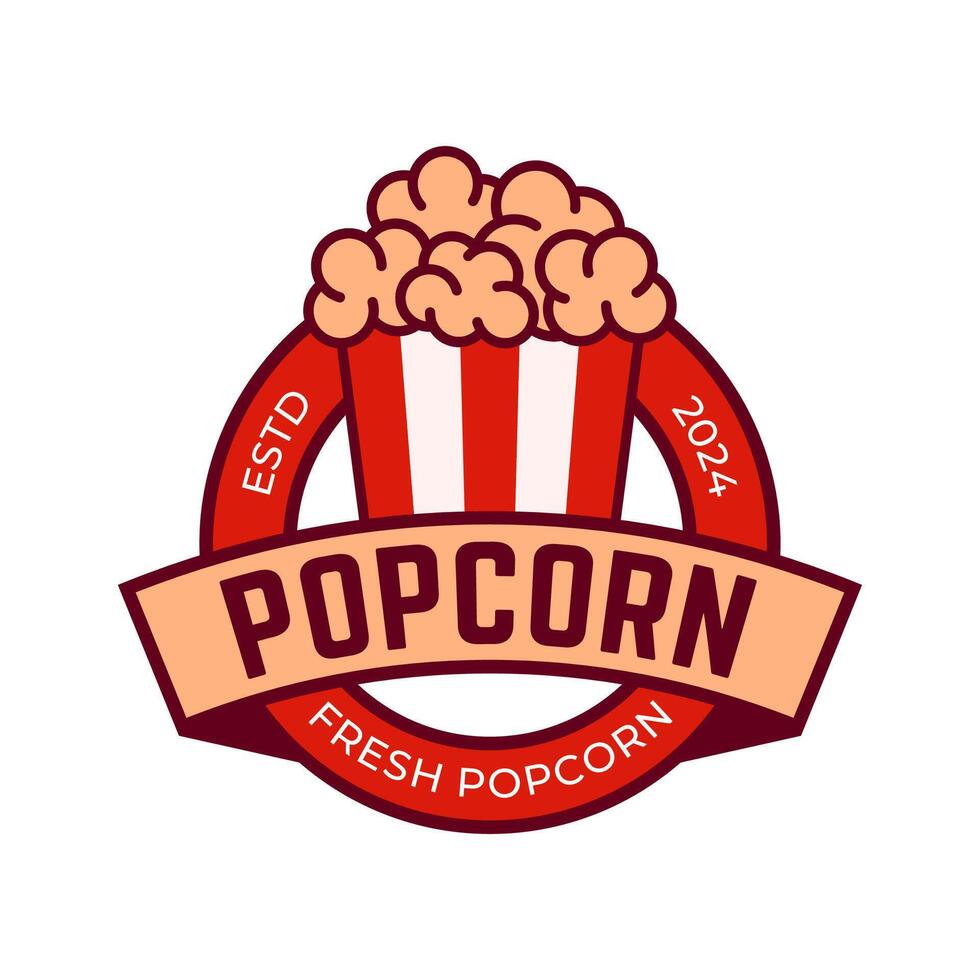 Popcorn logo, label, symbol or sign isolated on white background. Vector illustration of snack for your design.