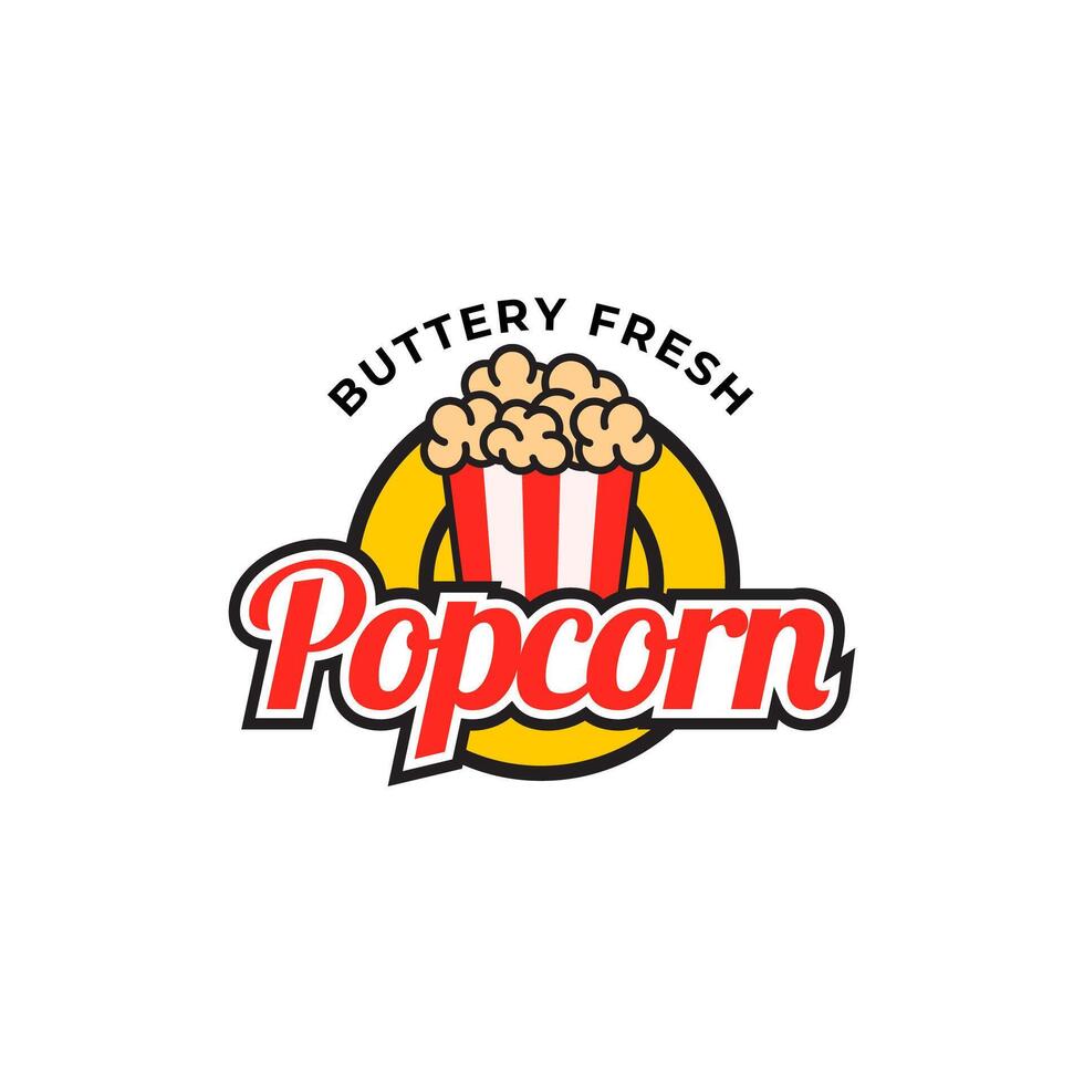Popcorn logo, label, symbol or sign isolated on white background. Vector illustration of snack for your design.