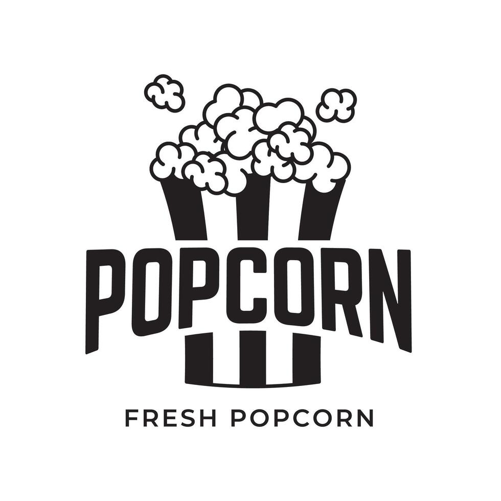 Popcorn logo, label, symbol or sign isolated on white background. Vector illustration of snack for your design.