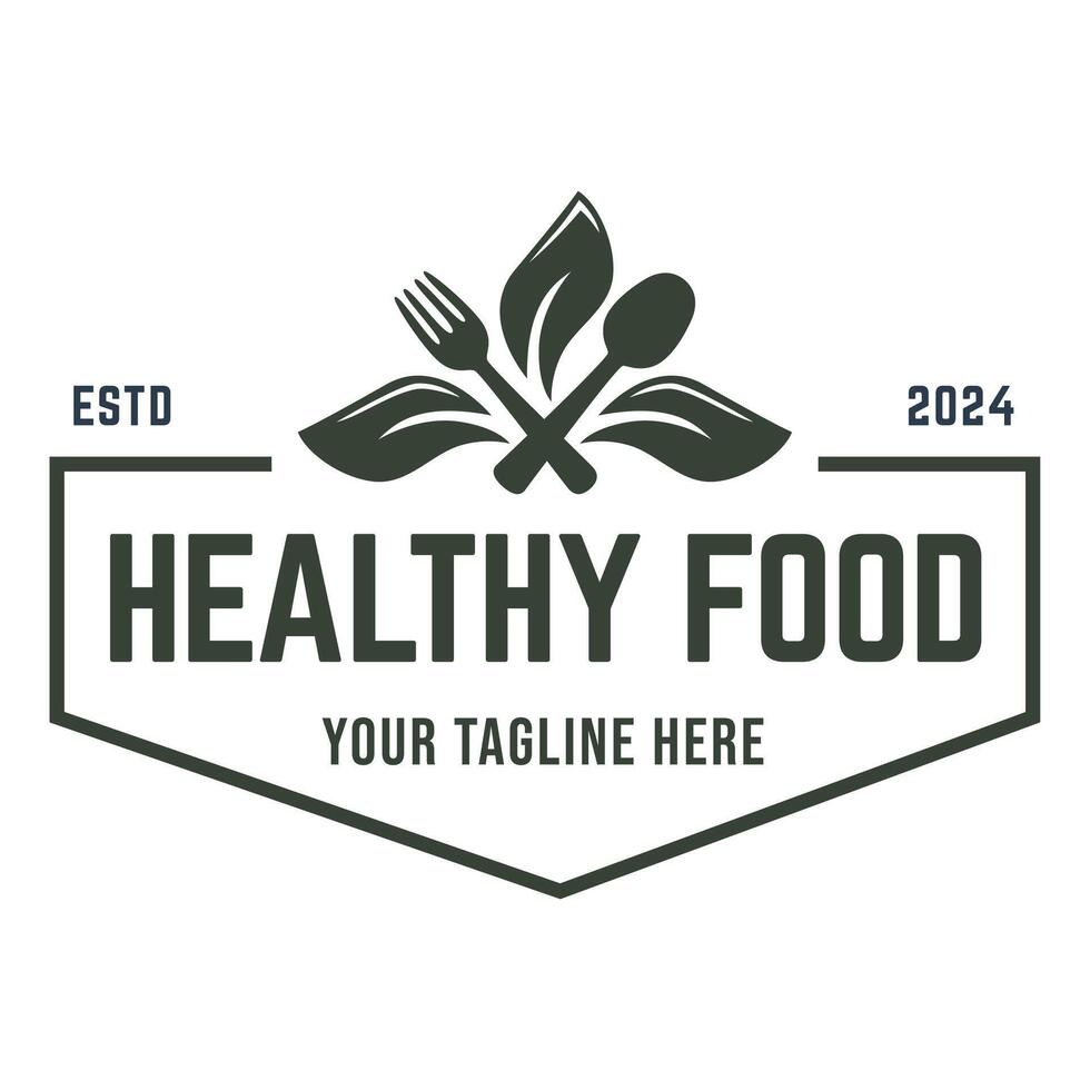 healthy food logo design with leaf elements.  Organic food vector design