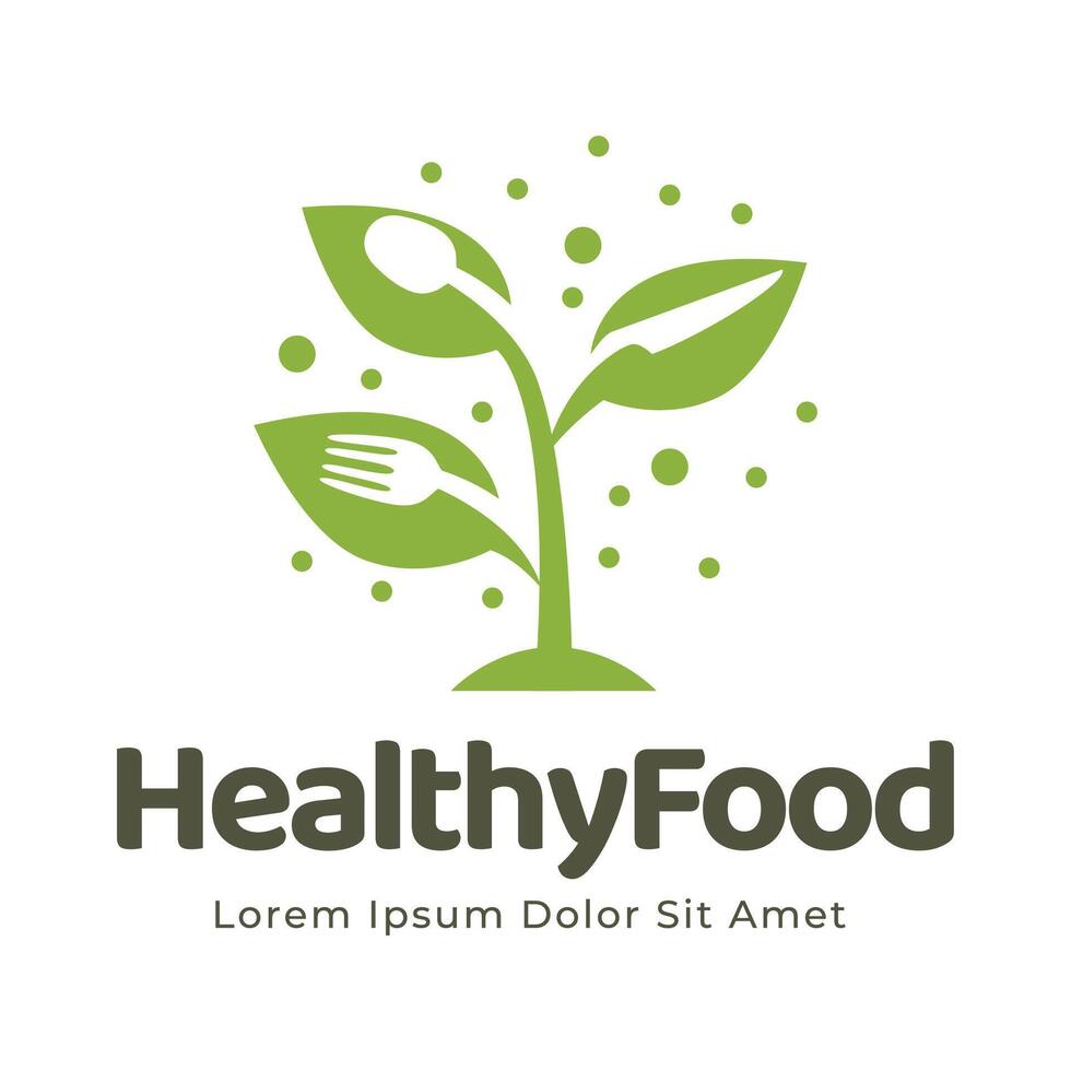 healthy food logo design with leaf elements.  Organic food vector design