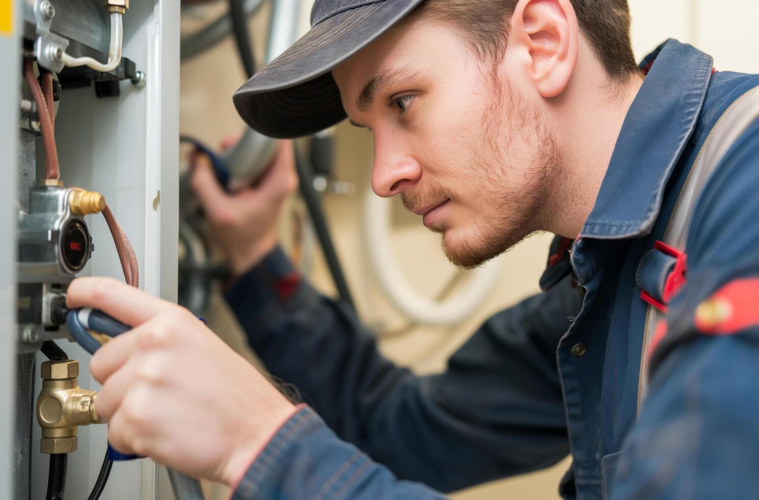 ai generado hvac técnico a trabajo foto