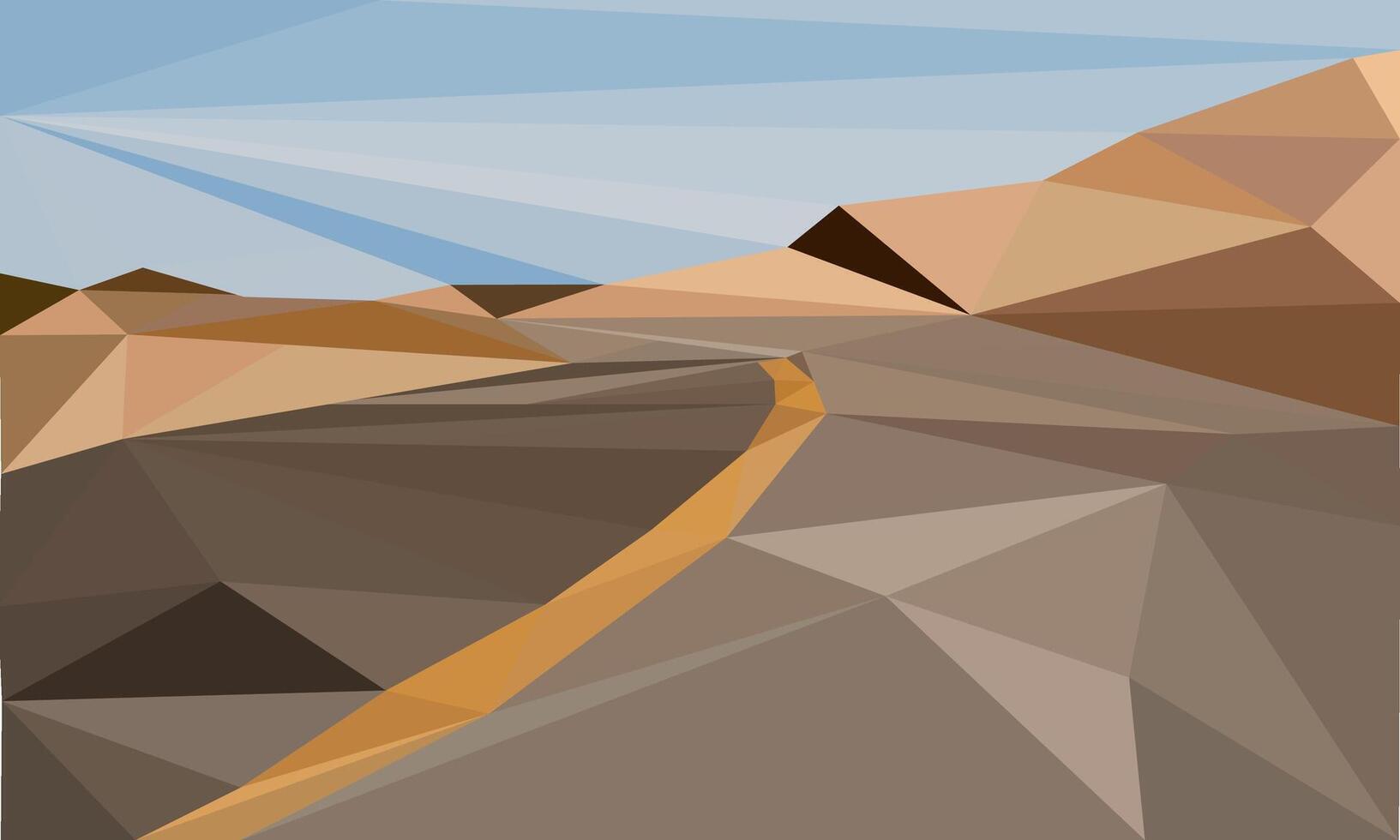 A scene of road mountain in low poly art style design background. landscape view illustration vector