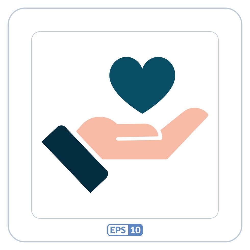 Handmade color flat icon. Hand holding a heart icon vector