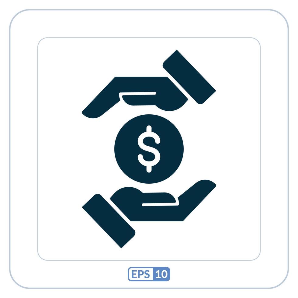 Invest money flat icon. Hands holding dollar coin icon vector