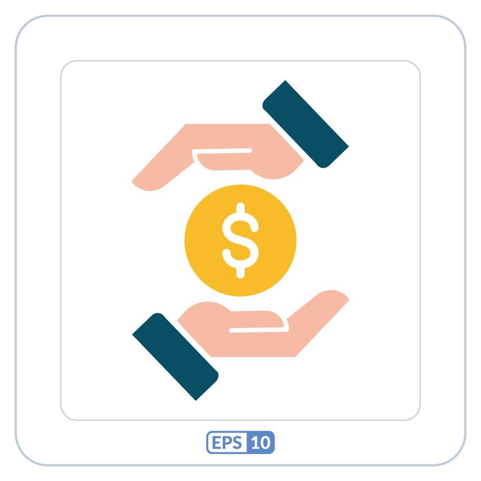 Invest money color flat icon.  Hands holding dollar coin icon vector illustration