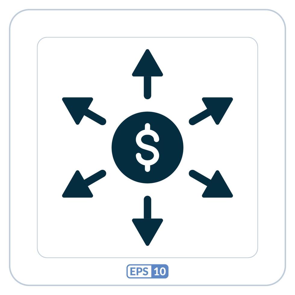 ingresos fuente plano icono. dólar firmar con flechas señalando en diferente direcciones vector