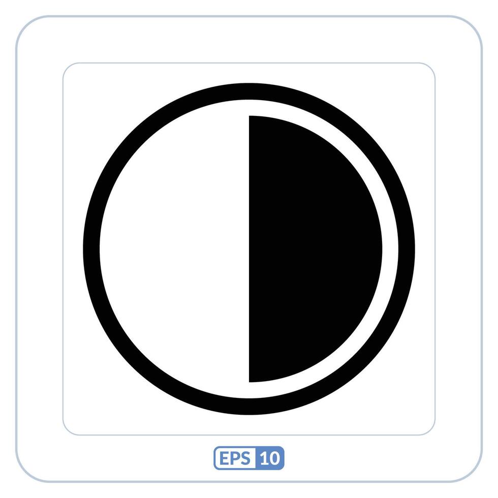 Contrast flat icon. Black and white icon of a half circle vector