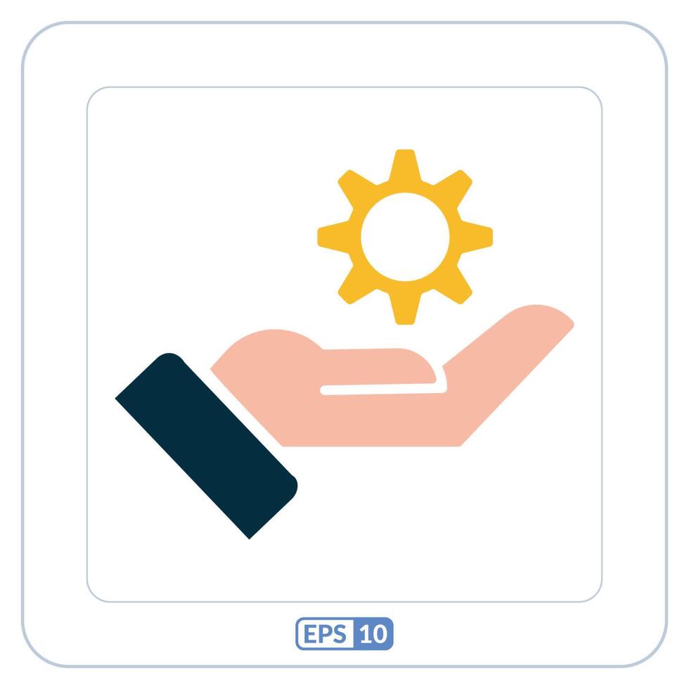 Handmade product color flat icon.  Setting icon in a hand with gear wheel vector