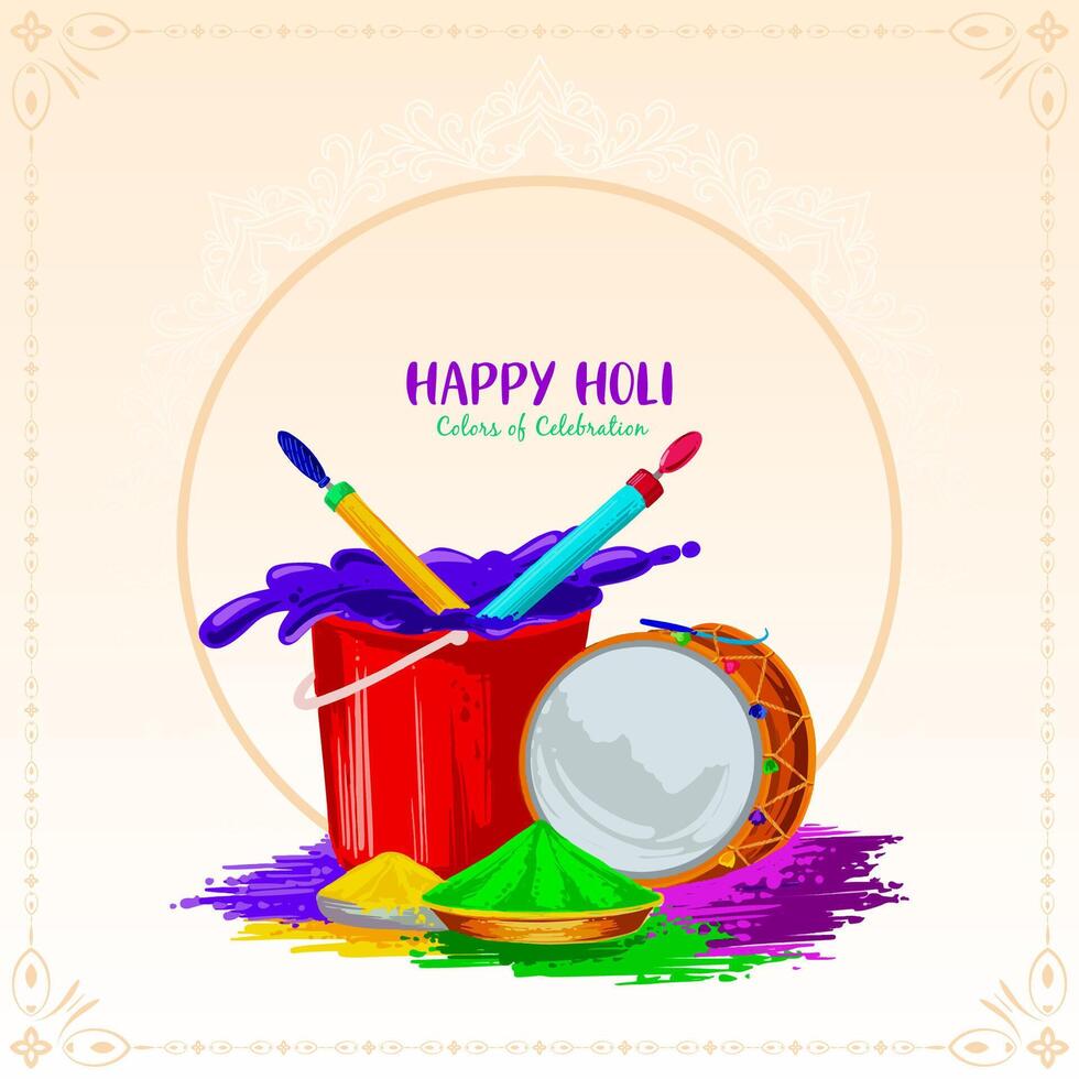 Happy Holi indian cultural festival decorative greeting card design vector