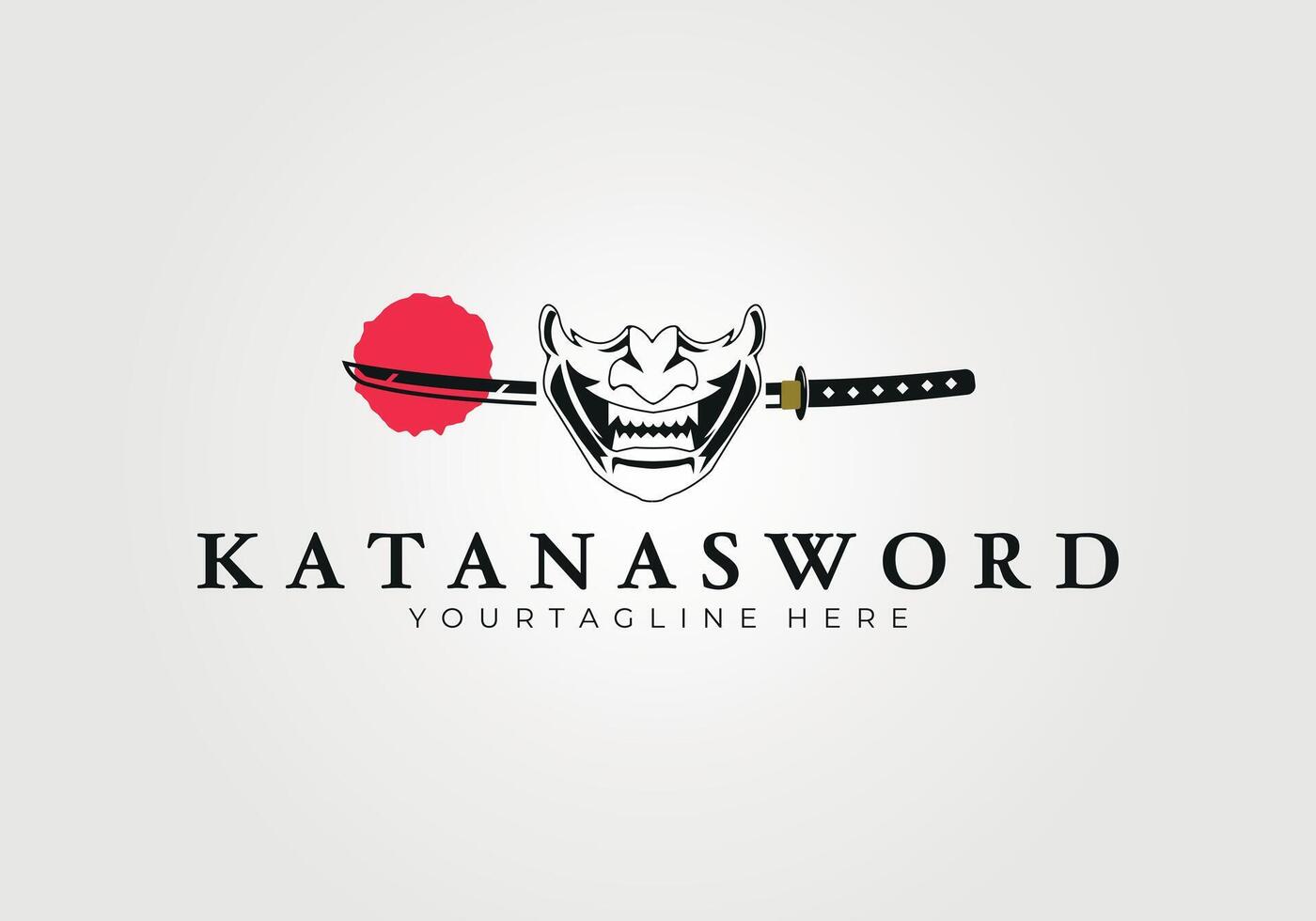 evil samurai with katana sword logo vector vintage illustration