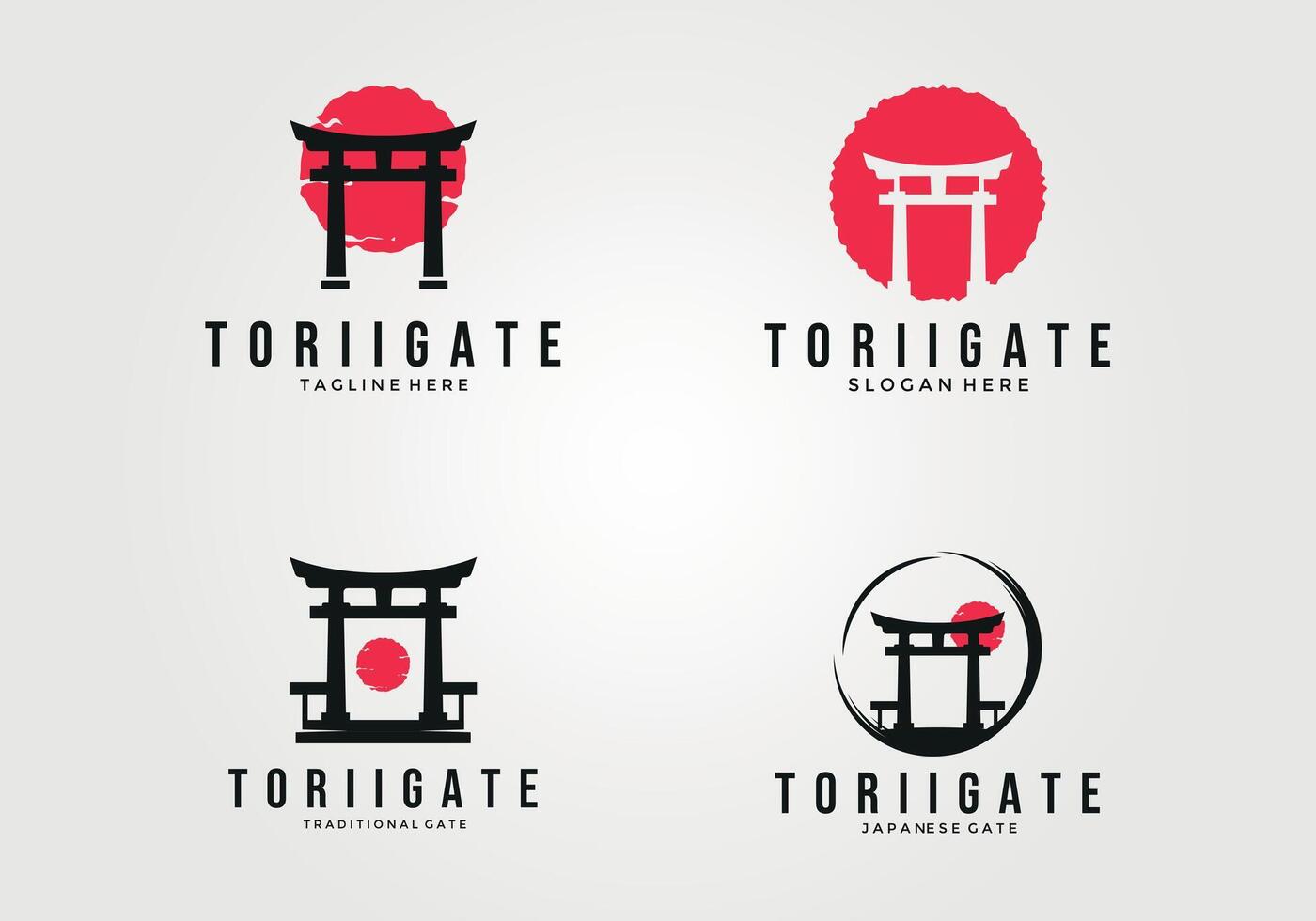 set torii gate logo vector vintage illustration design, collection torii gate silhouette. icon sign and symbol