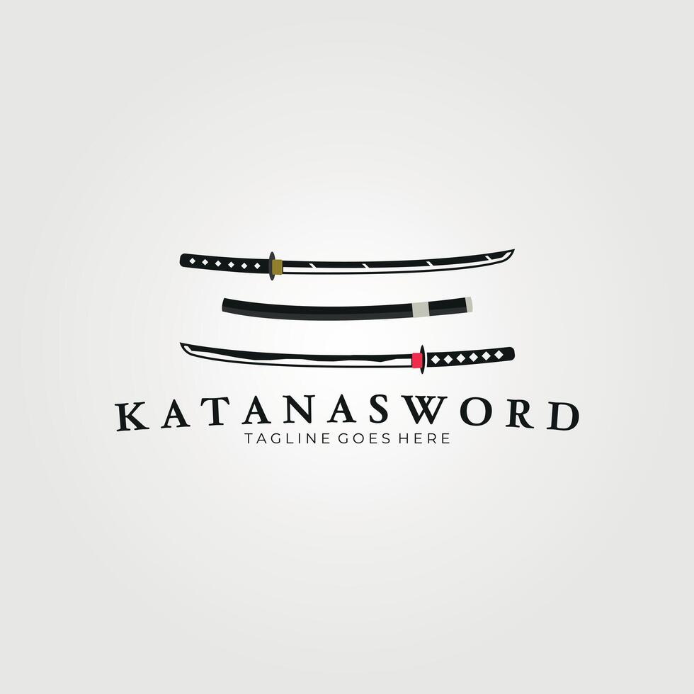 katana sword set logo vintage vector illustration, icon and symbol