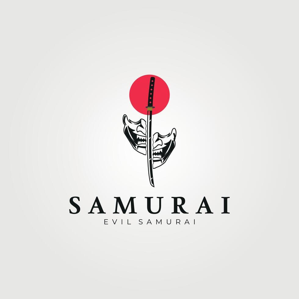 samurai and devil mask logo vector vintage illustration design