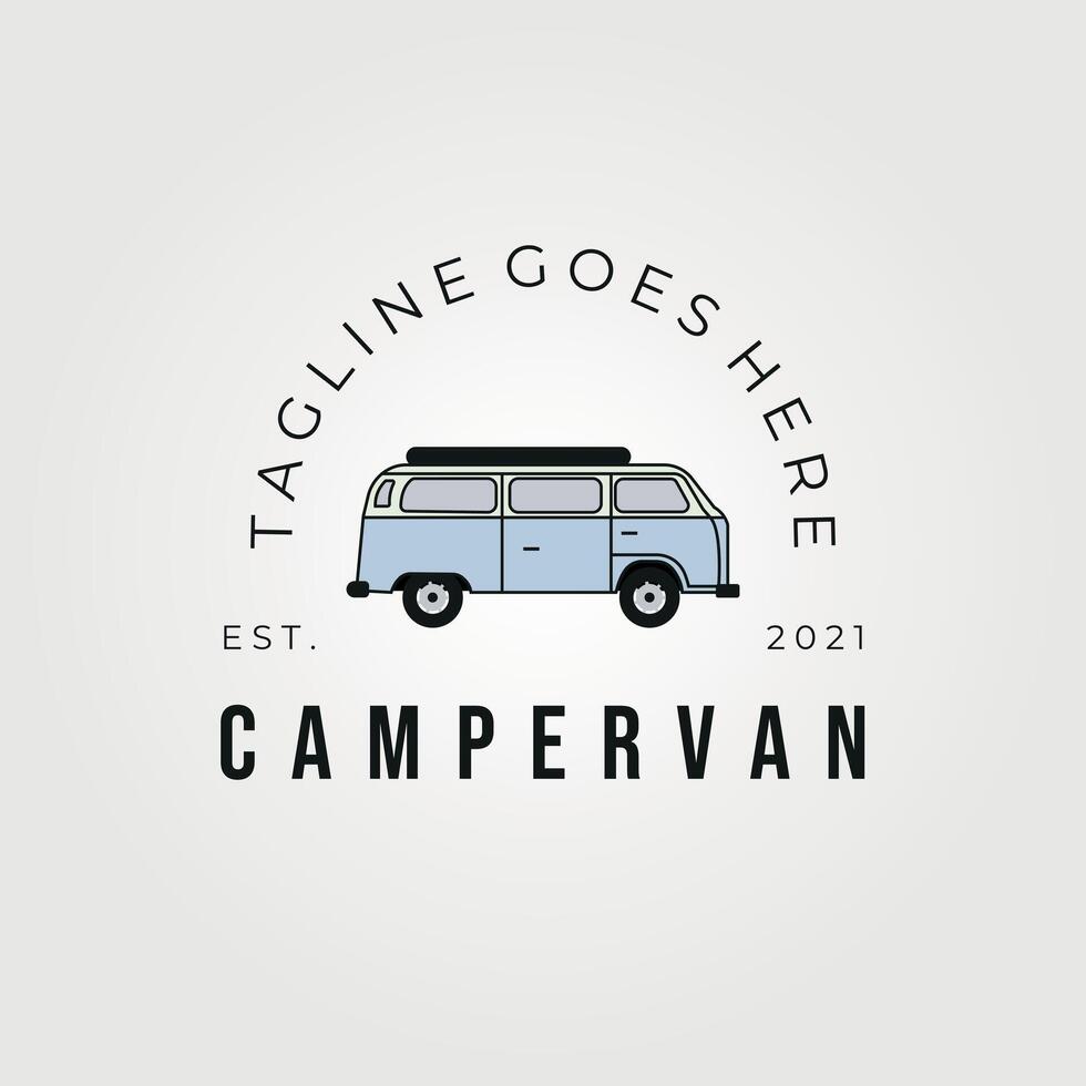 camper van car logo vector vintage illustration design, summer camp RV