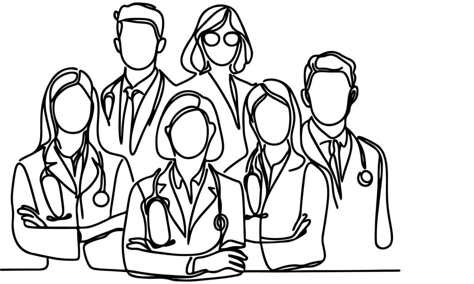 Continuous one black line art hand drawing doctors. National doctor day concept vector illustration on white background with copy space