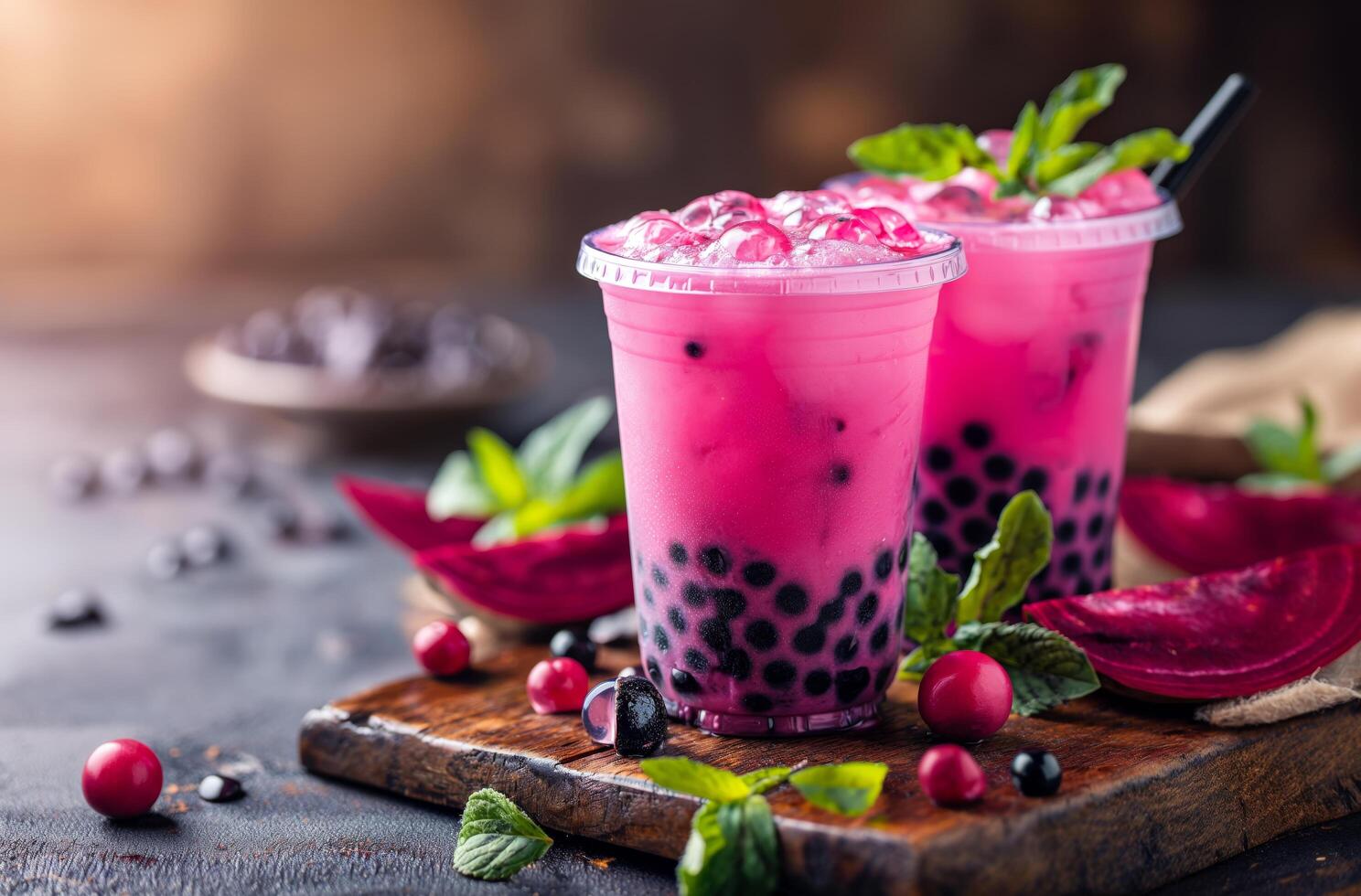 AI generated Vibrant beetroot bubble tea photo