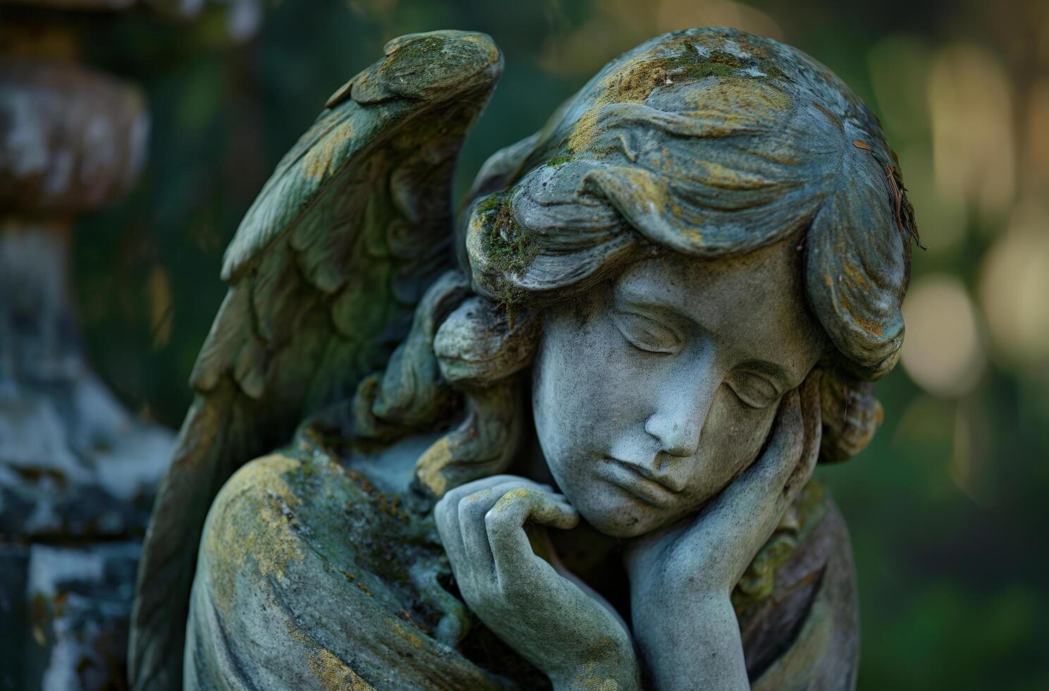 AI generated Angel statue in repose photo
